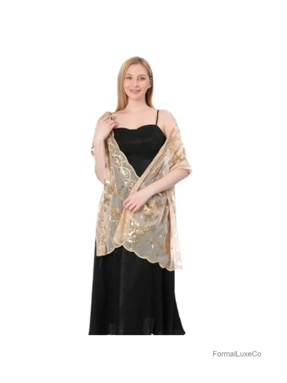 1920s Sequin Flower Sheer Chiffon Shawl Wrap Evening Dress Scarf